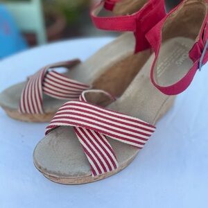 Tom’s Red Striped Wedge Sandals